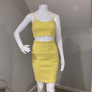 Yellow ripped crop top & skirt set